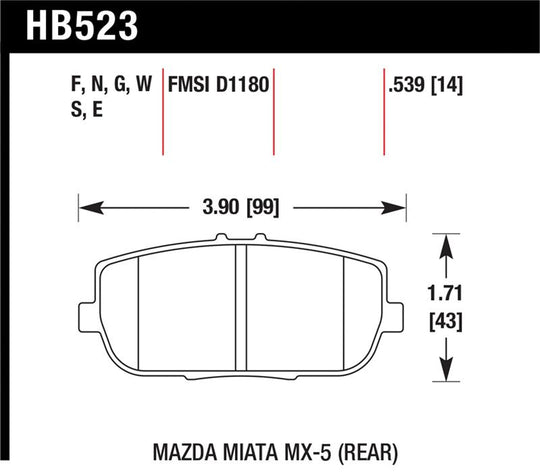 Hawk 2006-2006 Mazda MX-5 Miata Club Spec HPS 5.0 Rear Brake Pads - HB523B.539