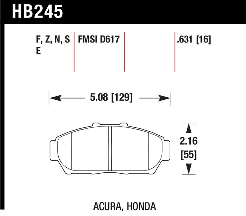 Hawk 94-01 Acura Integra (excl Type R)  HP+ Street Front Brake Pads - HB245N.631