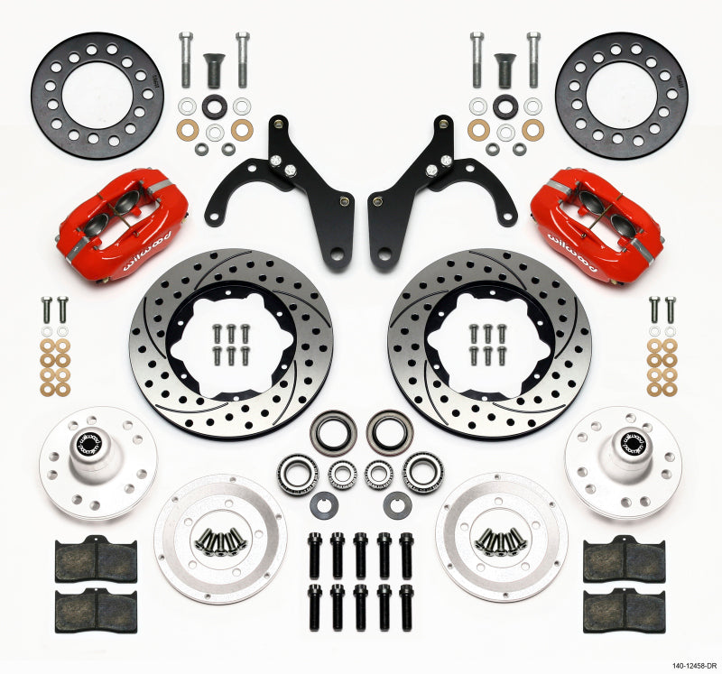 Wilwood Forged Dynalite Front Kit 11.00in Drill-Red 59-64 Chevy Impala / 63-64 Corvette - 140-12458-DR