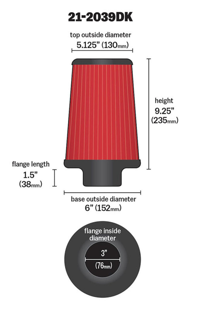 AEM 3 in x 9 in Dryflow Air Filter - 21-2039DK