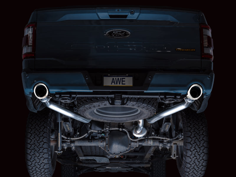 AWE Tuning 2021+ Ford F150 Tremor w/ Bumper Cutouts 0FG Non-Resonated Cat-Back w/ Chrome Silver Tips - 3020-32402