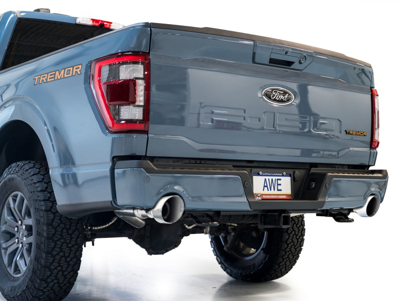 AWE Tuning 2021+ Ford F150 Tremor w/ Bumper Cutouts 0FG Non-Resonated Cat-Back w/ Chrome Silver Tips - 3020-32402