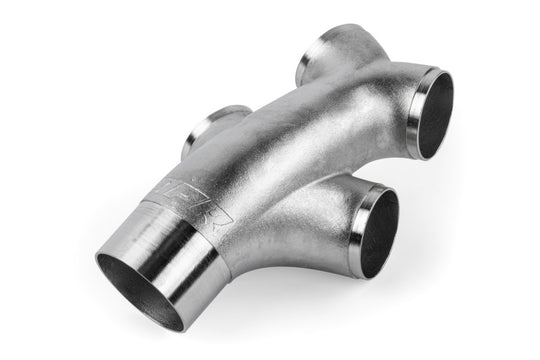 APR Cast T304 Stainless Steel Double Y-Splitter - 76mm to Quad 63.5mm (3in to Quad 2.5in) - EXH0146