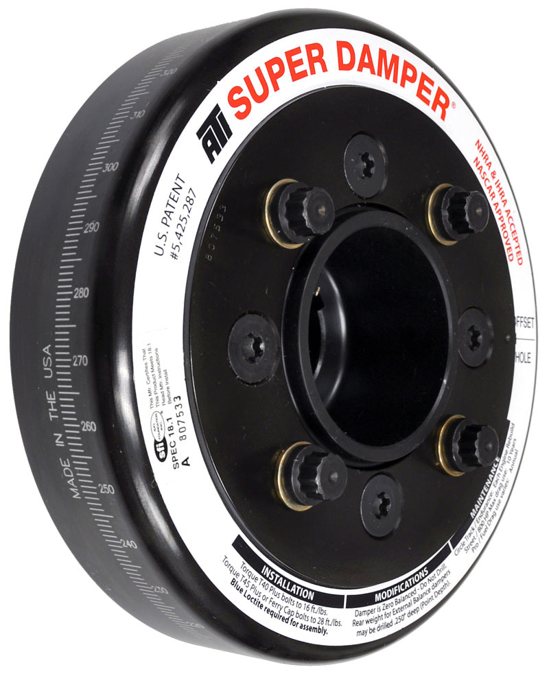 ATI Damper - 6.325in - Steel - Ford SB & 6 Cyl - 4 Bolt OEM - 3.35in Long - C-Timing - 3 Ring - ATI918920