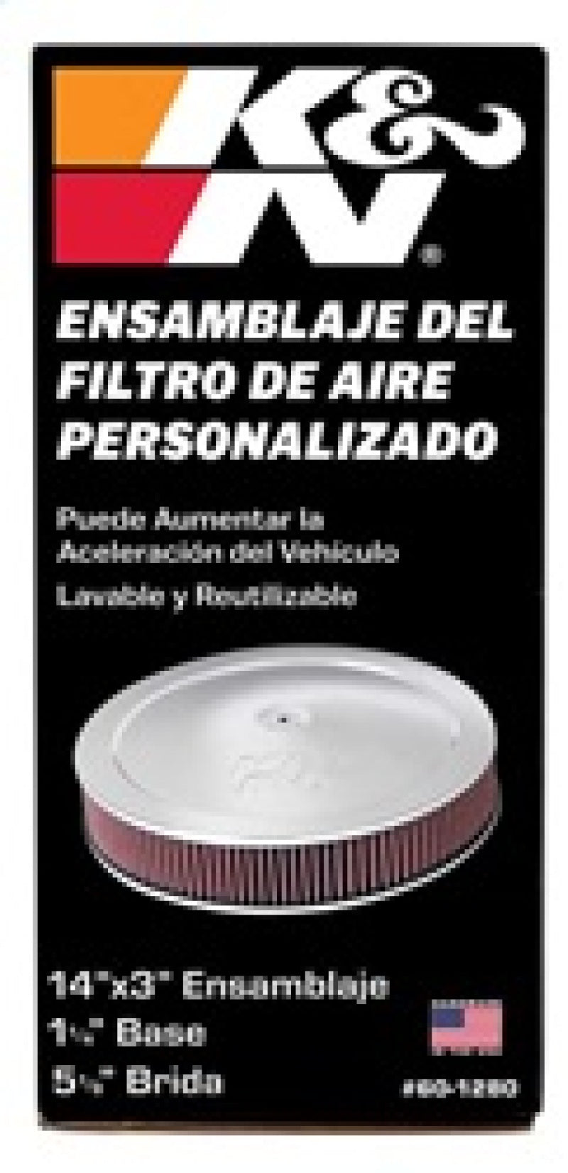 K&N 14in Red Custom Air Cleaner Assembly - 5.125in ID x 14in OD x 2.75in H x 1.25in Drop Base - 60-1280