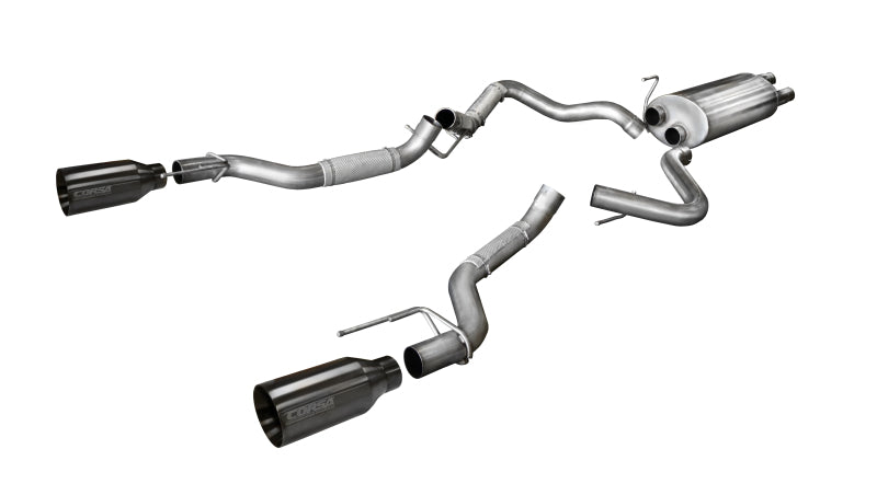 Corsa 2017-2020 Ford F-150 Raptor 3.5L Sport Cat-Back Dual Rear Exit w/ 5in Gunmetal Tip - 14397GNM
