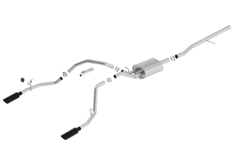 Borla 14 Sierra 1500 C/B S-Type Exhaust/2.75in Into Dual 2.25in Out 4in Split Rear Exit-Black Chrome - 140536BC