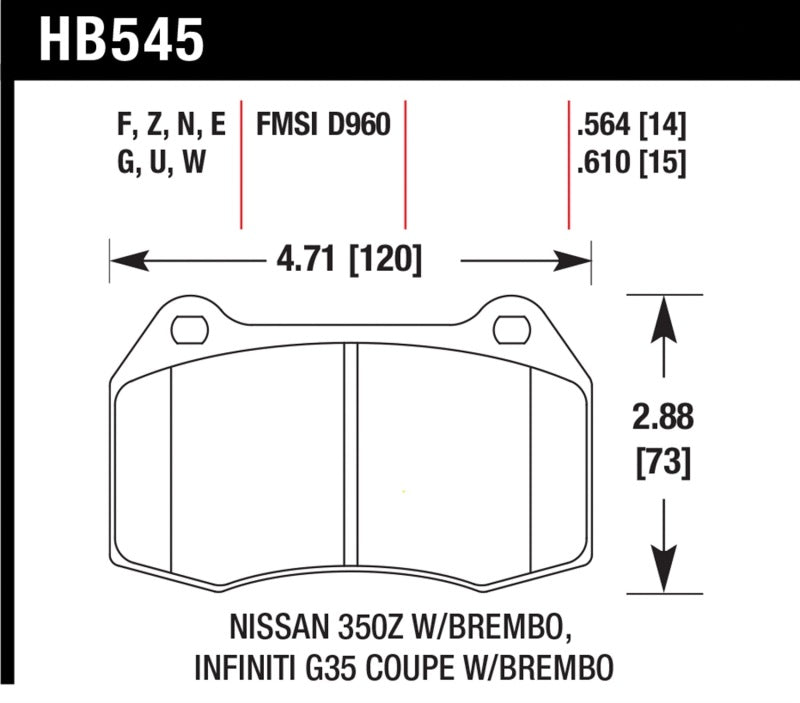 Hawk 04-09 Infiniti G35 3.5L Base Brembo Brakes OE Incl. Pin Clips Shims Front ER-1 Brake Pads - HB545D.564