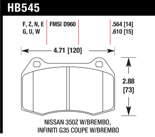 Hawk 03-07 G35/350z/03-06 Sentra Spec V w/ Brembo HPS Street Front Brake Pads - HB545F.564