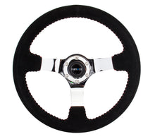 Load image into Gallery viewer, NRG Reinforced Steering Wheel (350mm / 3in. Deep) Blk Suede w/Red BBall Stitch &amp; Chrome 3-Spoke - RST-036CH-S