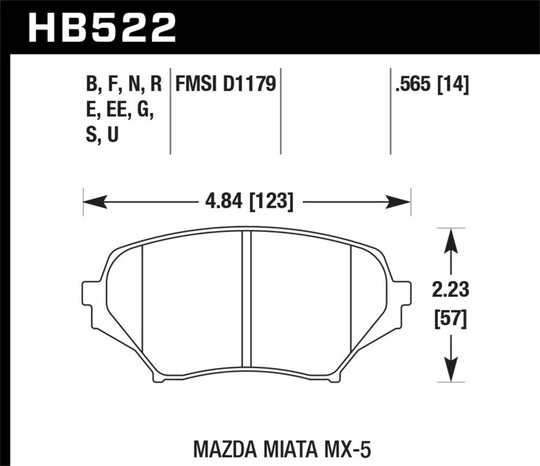 Hawk 2015 Mazda MX-5 Miata 2.0L 25th Anniversary Edition OE Incl.Clips Front ER-1 Brake Pads - HB522D.565