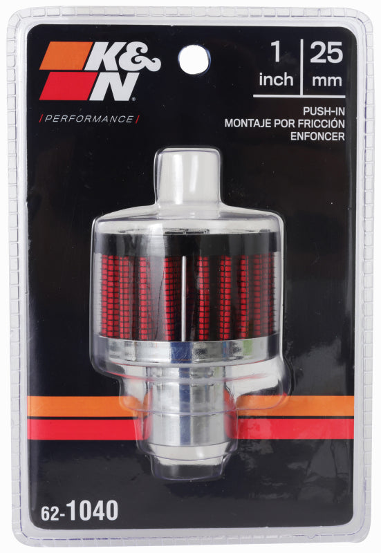 K&N Steel Base Crankcase Vent Filter/Breather 1in Vent OD x 2in OD x 1.5in Height - 62-1040