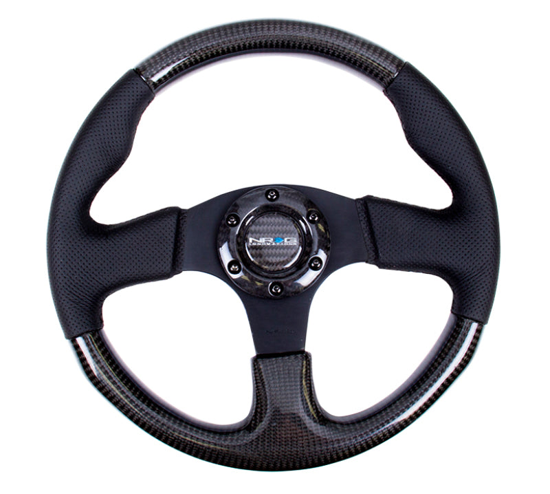 NRG Carbon Fiber Steering Wheel (315mm) Leather Trim w/Black Stitching - ST-310CFBS