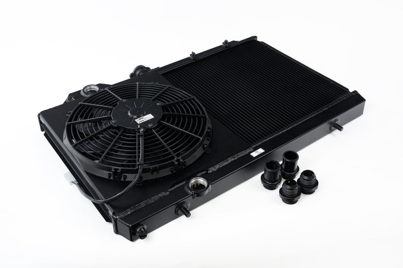CSF 01-07 Mitsubishi Evo 7/8/9 Full-Slim Radiator w/12in Fan &amp; Shroud/-16AN - Black - 7075B