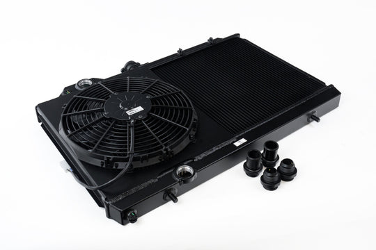 CSF 01-07 Mitsubishi Evo 7/8/9 Full-Slim Radiator w/12in Fan &amp; Shroud/-16AN - Black - 7075B