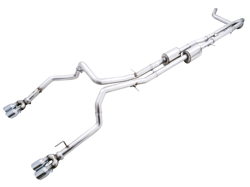 AWE Tuning 4th Gen GM 1500 6.2L 0FG Cat-Back Split Rear Exit (w/ Bumper Cutouts) - Quad Chrome Tips - 3015-42203