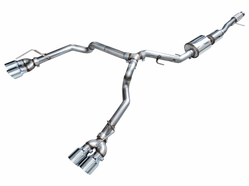 AWE Tuning 2021+ GMC Tahoe/Yukon 5.3L 0FG Split Rear Exit Catback Exhaust - Quad Chrome Silver Tips - 3015-42006
