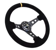 Load image into Gallery viewer, NRG Reinforced Steering Wheel (350mm / 3in. Deep) Blk Suede w/Circle Cut Spokes &amp; Single Yellow CM - RST-006S-Y