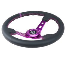 Load image into Gallery viewer, NRG Reinforced Steering Wheel (350mm / 3in. Deep) Black Leather w/Purple Center &amp; Purple Stitching - RST-006PP