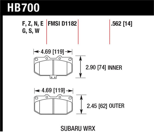 Hawk 06-07 Subaru WRX Blue 9012 Front Race Pads - HB700E.562