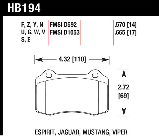 Hawk 2010 Camaro SS HT-14 Race Rear Brake Pads - HB194V.570