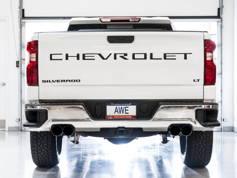 AWE Tuning 4th Gen GM 1500 5.3L 0FG Cat-Back Split Rear Exit (w/ Bumper Cutouts) - Quad Diamond Tips - 3015-43202