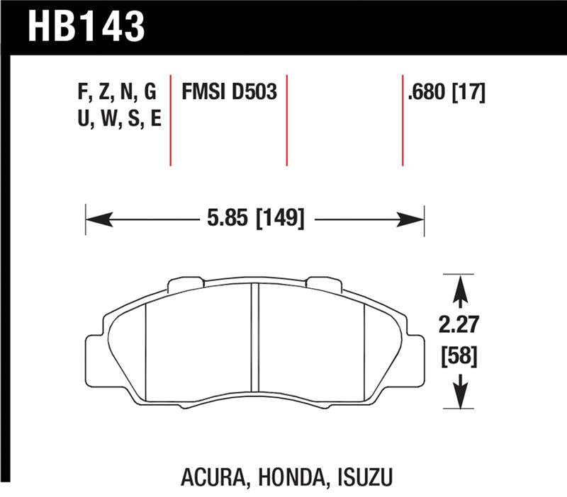 Hawk 97-99 Acura CL/97-01 Integra Type-R /  97-01 Honda CRV/Prelude DTC-60 Race Front Brake Pads - HB143G.680