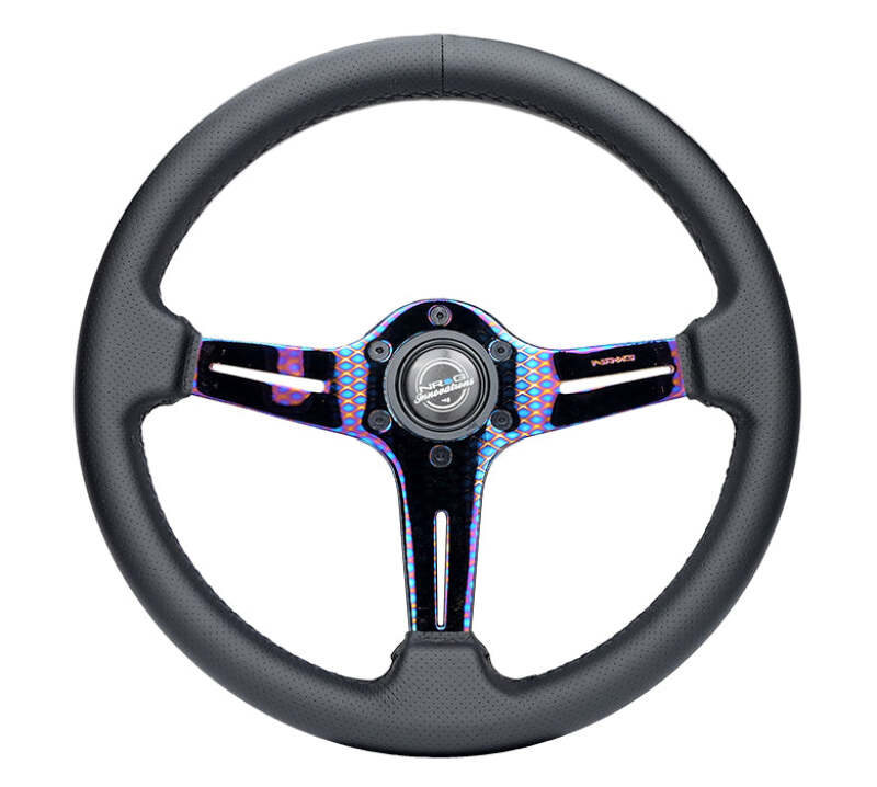 NRG Light Weight Gaming Steering Wheel - 350mm 3 NeoChrome Silver Spokes Perforated Leather - ST-018MC-PR