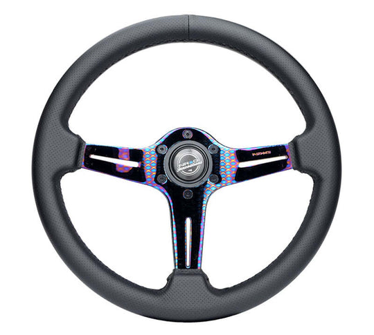 NRG Light Weight Gaming Steering Wheel - 350mm 3 NeoChrome Silver Spokes Perforated Leather - ST-018MC-PR