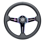 NRG Light Weight Gaming Steering Wheel - 350mm 3 NeoChrome Silver Spokes Perforated Leather - ST-018MC-PR