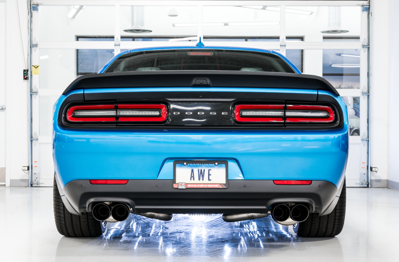 AWE Tuning 2015+ Dodge Challenger 6.4L/6.2L Non-Resonated Touring Edition Exhaust - Quad Black Tips - 3020-43082