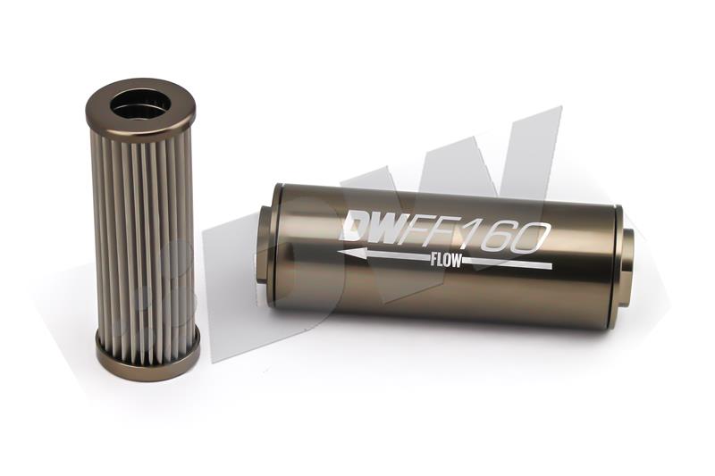 DeatschWerks Stainless Steel 8AN 100 Micron Universal Inline Fuel Filter Housing Kit (70mm) - 8-03-070-100K