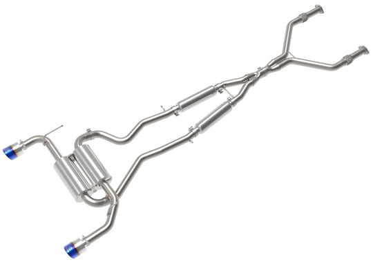 aFe 14-15 Infiniti Q50 V6 3.7L Takeda 2-1/2in 304 SS Cat-Back Exhaust System w/ Blue Flame Tips - 49-36136-L
