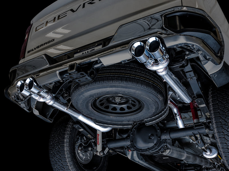 AWE Tuning 4th Gen GM 1500 5.3L 0FG Cat-Back Split Rear Exit (w/ Bumper Cutouts) - Quad Chrome Tips - 3015-42201