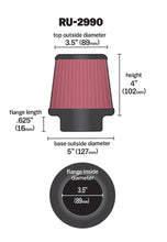 Load image into Gallery viewer, K&amp;N Filter Universal Rubber Filter 3 1/2 inch Flange 5 inch Base 3 1/2 inch Top 4 inch Height - RU-2990
