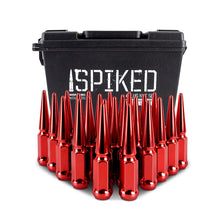 Load image into Gallery viewer, Mishimoto Mishimoto Steel Spiked Lug Nuts M14 x 1.5 24pc Set Red - MMLG-SP1415-24RD