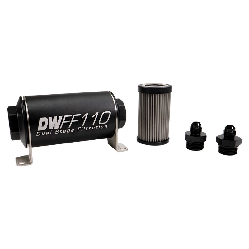 DeatschWerks Stainless Steel 6AN 10 Micron Universal Inline Fuel Filter Housing Kit (160mm) - 8-03-160-010K-6