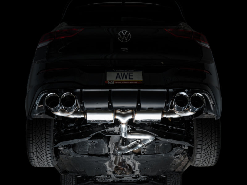 AWE Tuning MK8 Volkswagen Golf R 3in Touring Edition Quad Exhaust - Chrome Silver Tips - 3015-42658
