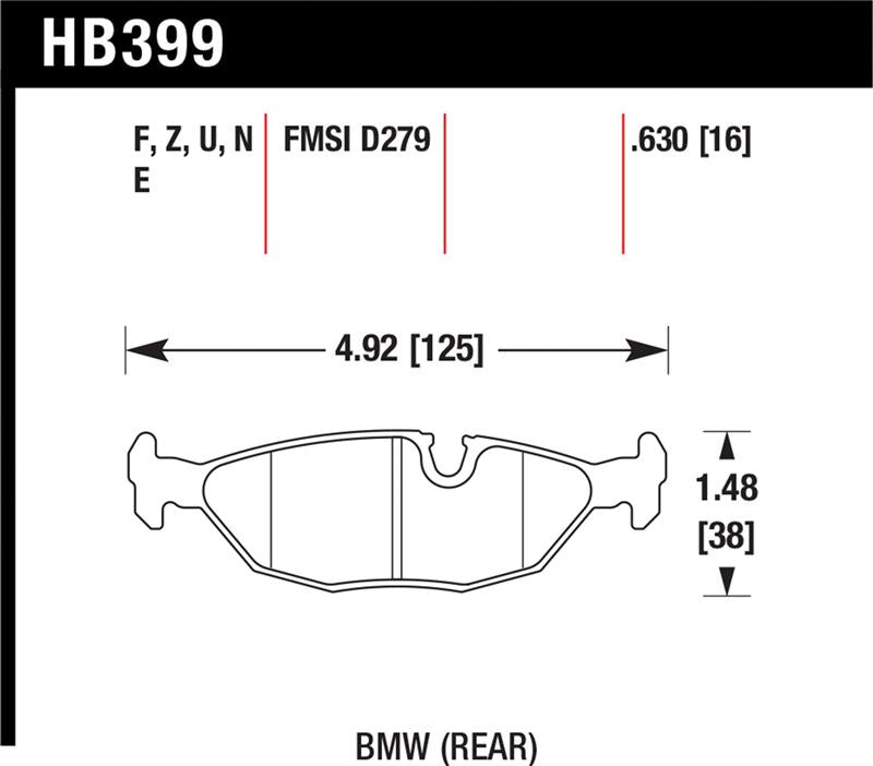 Hawk 84-4/91 BMW 325 (E30)Blue 9012 Rear Race Pads (NOT FOR STREET USE) - HB399E.630