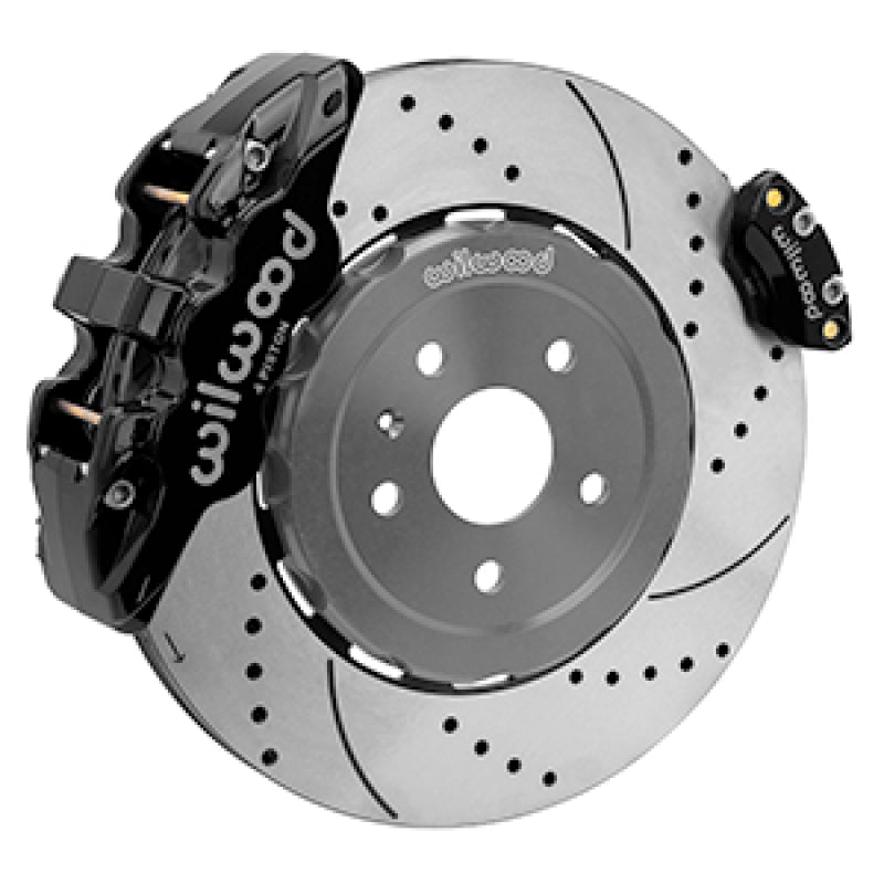 Wilwood 20-23 Chevy Corvette C8 Aero4 Black Rear Big Brake Kit - Drilled & Slotted - 140-17009-D