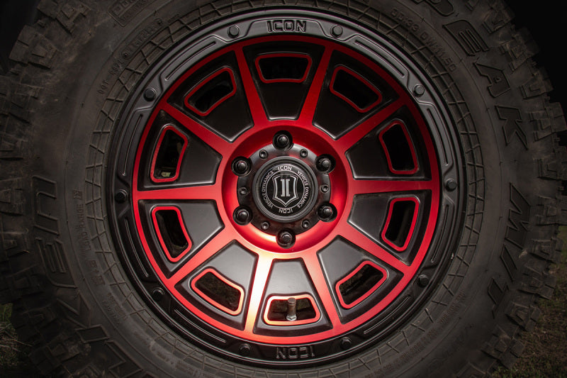 ICON Victory17x8.5 6x5.5 0mm Offset 4.75in BS Satin Black w/Red Tint Wheel - 3017858347SBRT