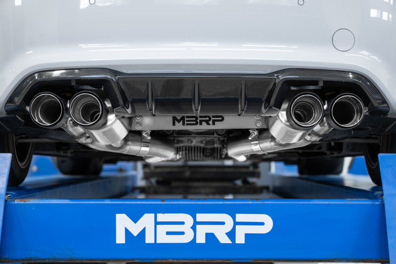 MBRP 18-22 BMW M2 Competition 3.0L T304 SS 3in Resonator-Back Exhaust Quad Rear w/ Carbon Fiber Tips - S45023CF