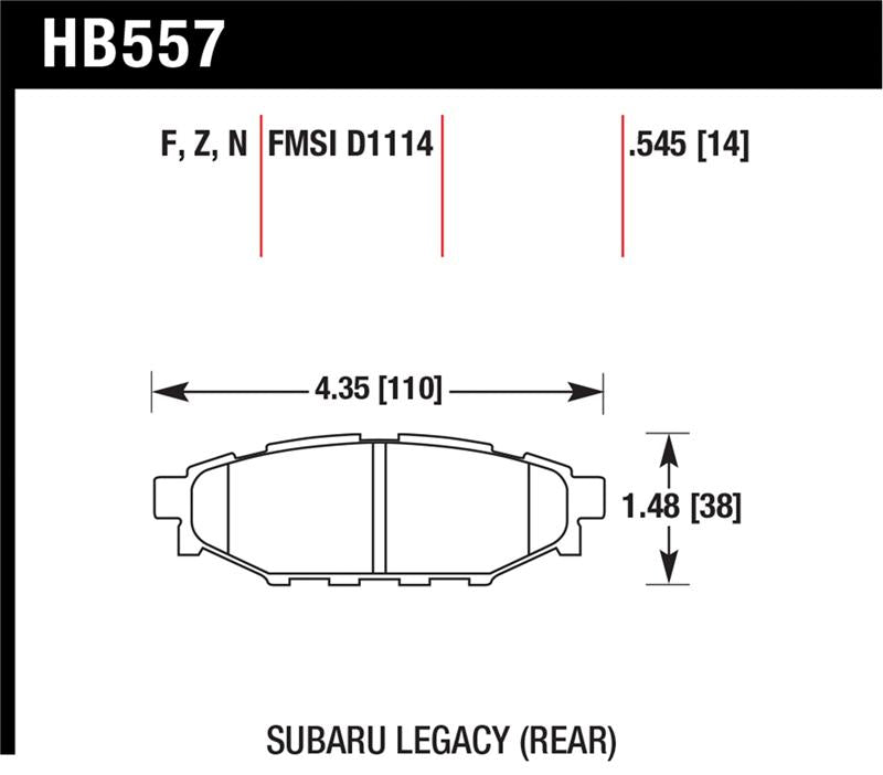 Hawk 08 WRX Rear HPS Street Brake Pads - HB557F.545