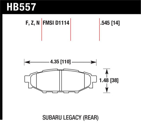Hawk 08 WRX Rear HPS Street Brake Pads - HB557F.545