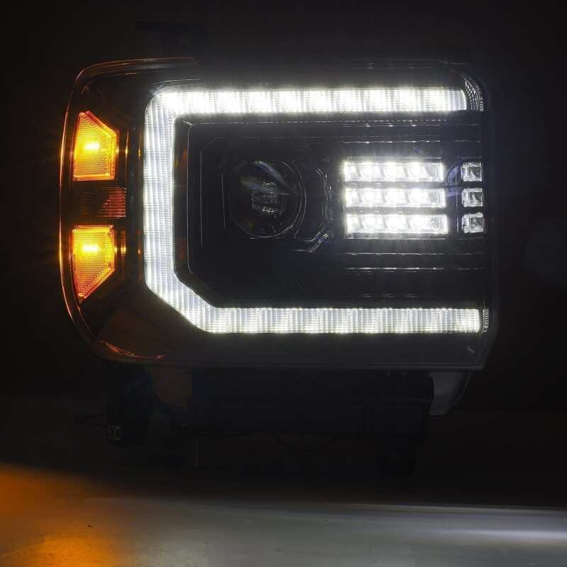 AlphaRex 14-18 GMC Sierra PRO-Series Proj Headlights Plank Alpha Blk w/Activ Light/Seq Signal/DRL - 880612