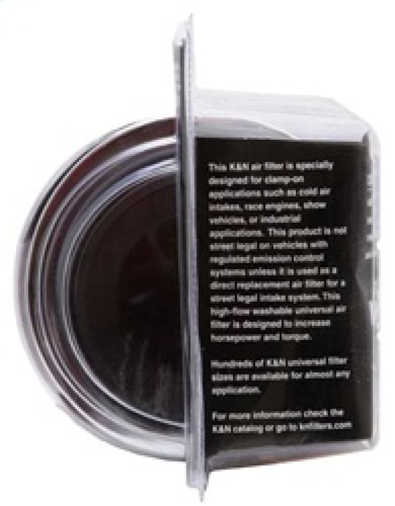 K&N Universal Air Filter Chrome Round Tapered Red - 4in Flange ID x 1.125in Flange Length x 9.5in H - RG-1002RD