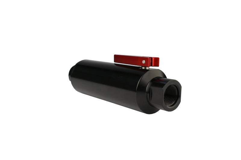 Aeromotive In-Line AN-10 Filter w/Shutoff Valve 100 Micron SS Element - Black Anodize Finish - 12331