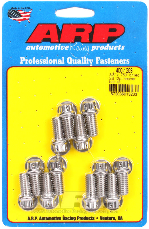 ARP 3/8 x .750 drilled SS 12pt header bolt kit - 400-1203