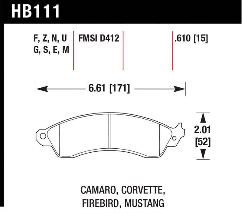 Hawk 1990-1990 Chevy Camaro Iroc-Z (w/Heavy Duty Brakes) High Perf. Street 5.0 Front Brake Pads - HB111B.610