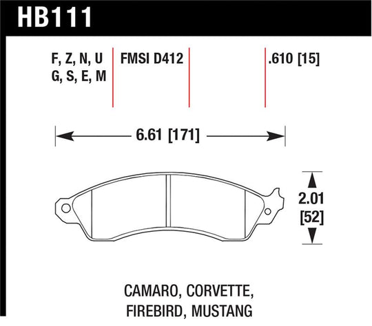 Hawk 1990-1990 Chevy Camaro Iroc-Z (w/Heavy Duty Brakes) High Perf. Street 5.0 Front Brake Pads - HB111B.610